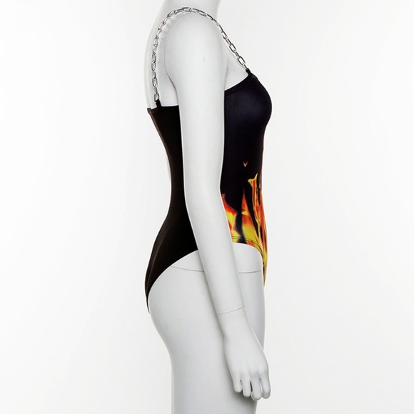 SOLD Baddie Boutique Flame Chain Strap Bodysuit - Picture 5 of 6